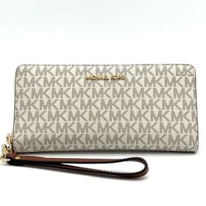 Michael Kors Large Continental Wallet Wristlet Vanilla/Brown